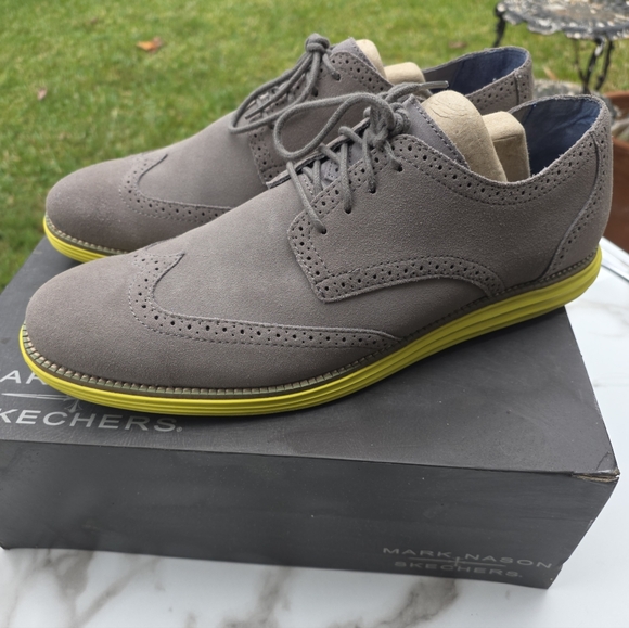 Men\'s Shoes Size 13 Mark Nason Lunargrand Wingtip shoes grey suede yellow